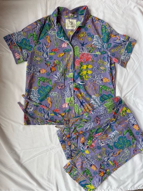 Printfresh Other - Printfresh Purple Oceania Print Pajama Set with Green and Yellow Accents